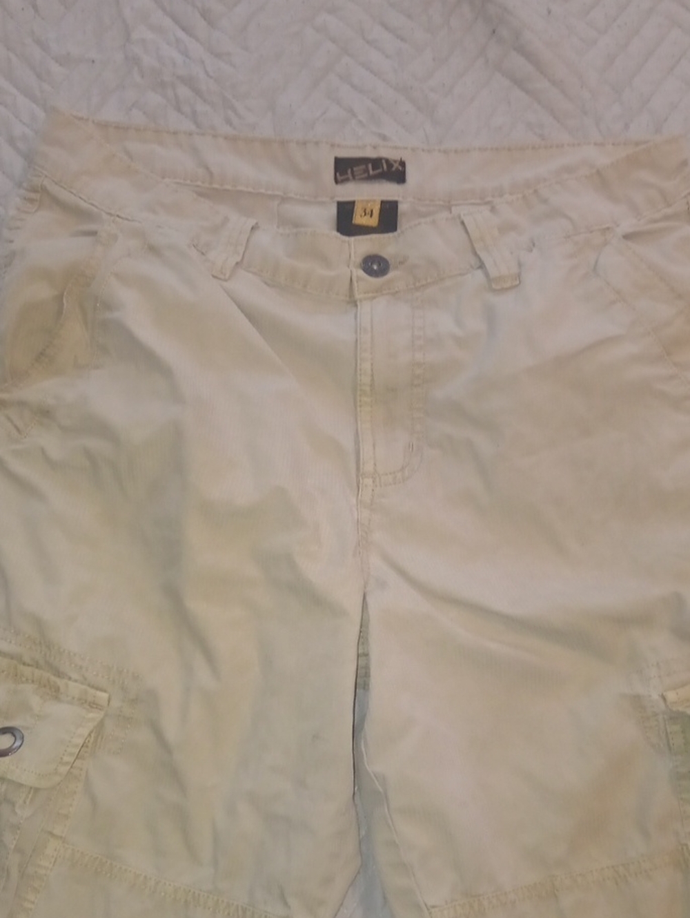 Helix khaki-colored cotton cargo shorts featuring side Utility Pockets